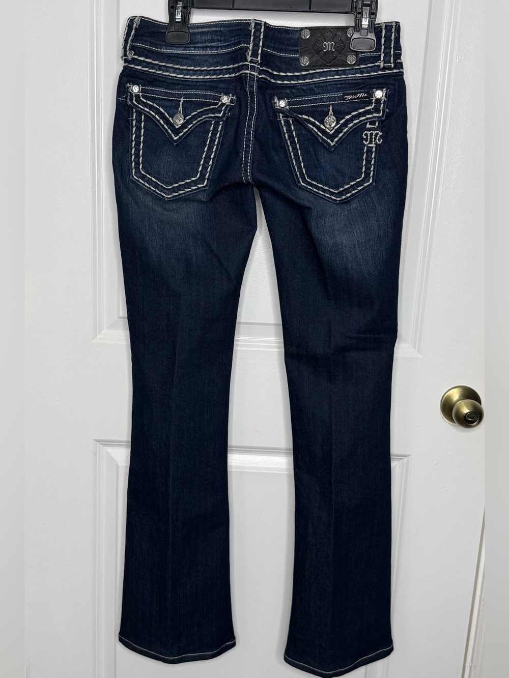 Miss Me Dark Indigo Flare Jeans with Contrast Stitching